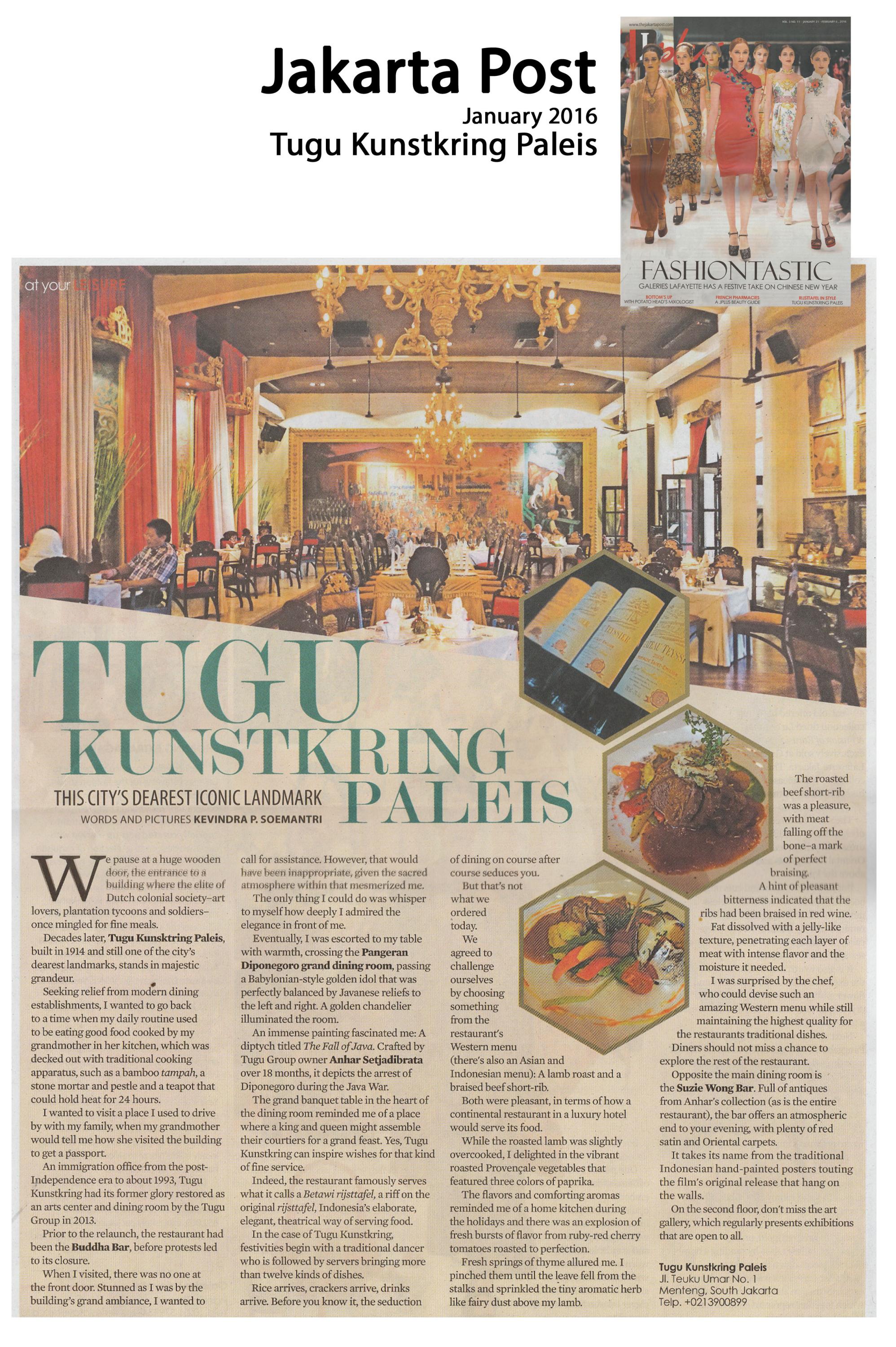 Tugu Kunstkring Paleis - Jakarta Post January 2016 - Tugu Hotels