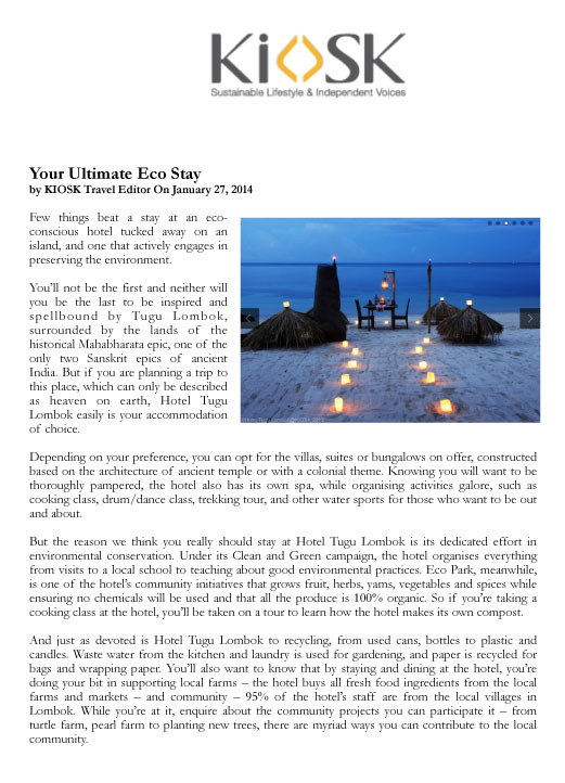 tugu lombok - your ultimate eco stay by kiosk travel editor on january 27, 2014