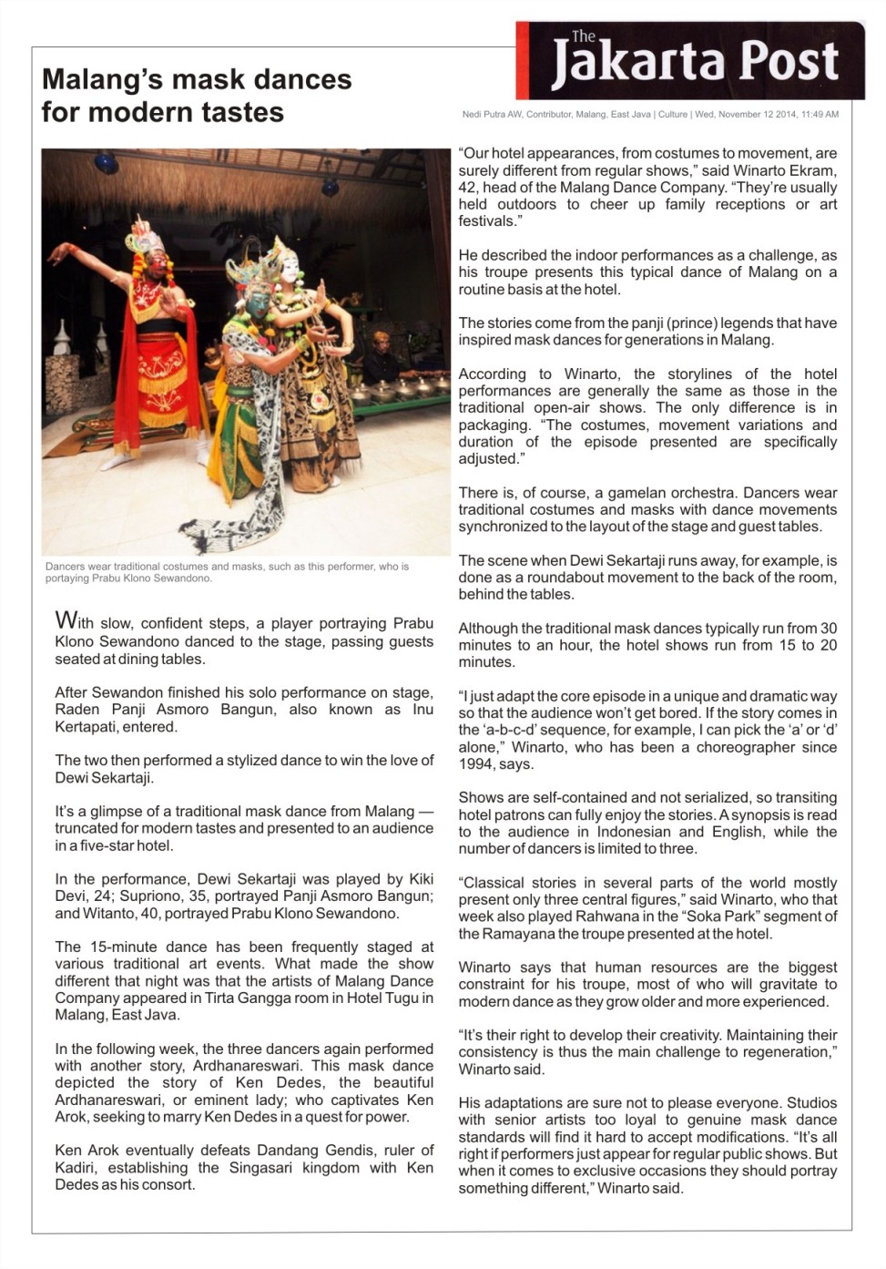the jakarta post - malang's mask dances for modern tastes