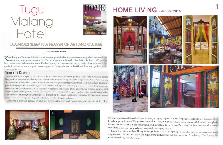 home living magazine january 2015: hotel tugu malang - luxurious sleep in a heaven of art and culture