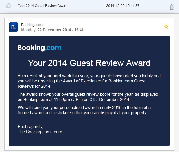 award of excellence for booking.com guest reviews 2014: hotel tugu lombok
