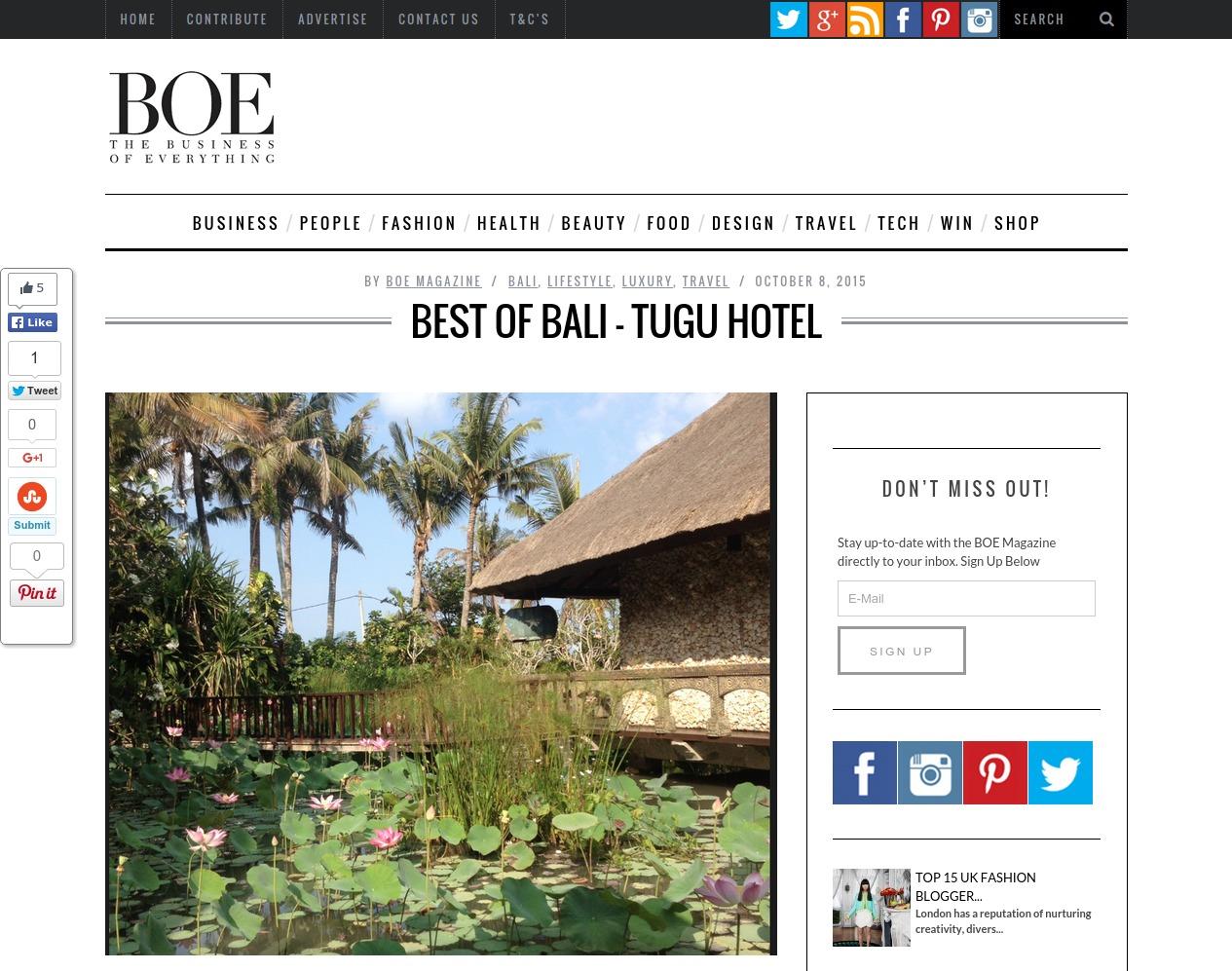 Best of Bali – Tugu Hotel BOE Magazine