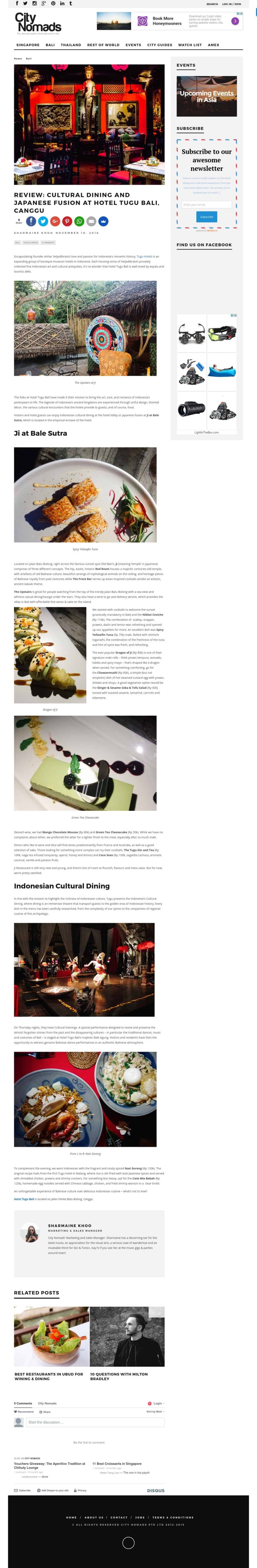 Review: Cultural Dining and Japanese Fusion at Hotel Tugu Bali, Canggu - www.citynomads.com